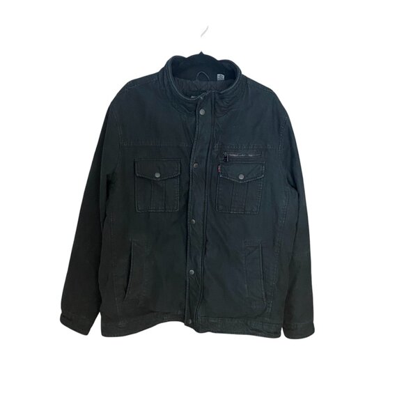 Levis Canvas Chore Barn Coat Black Cowboy Farm Utility Trucker Quilted 90s Sz XL - Picture 1 of 15